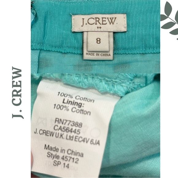 🛍️3/$40 J.Crew Eyelet Mini Skirt Turquoise Cotton A-Line Spring Essential Size 8 - Picture 5 of 5